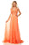 Sherri Hill - 52818 Long Appliqued Illusion Midriff Chiffon Dress In Orange