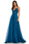 Sherri Hill - 52818 Long Appliqued Illusion Midriff Chiffon Dress In Blue