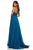 Sherri Hill - 52818 Long Appliqued Illusion Midriff Chiffon Dress In Blue
