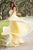 Sherri Hill - 52822 Strapless Chiffon A-Line Gown with Lace Appliques In Yellow