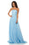 Sherri Hill - 52822 Strapless Chiffon A-Line Gown with Lace Appliques In Blue