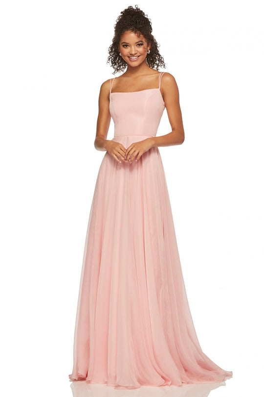 Sherri Hill - 52839 Taffeta Lace-up Back Long Chiffon Dress In Pink