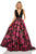 Sherri Hill - 52861 V-Neck Black Print Dress In Black and Pink