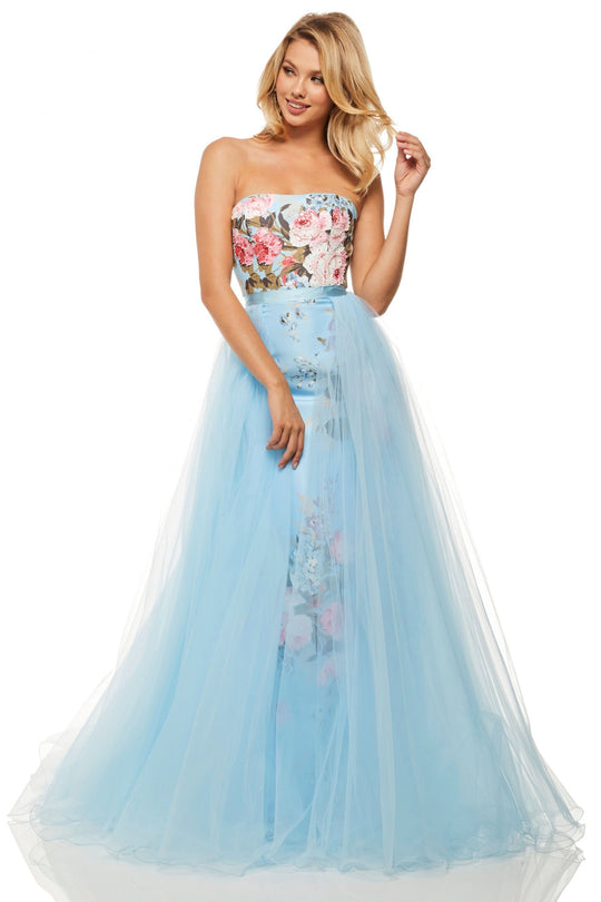 Sherri Hill - 52869 Strapless Floral Dress In Blue
