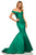 Sherri Hill - 52895 Off-Shoulder Satin Mermaid Dress With Train In Green