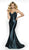 Intrigue by Blush - 529 Lace V-neck Satin Trumpet Dress In Green