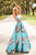 Sherri Hill - 52909 Floral Print Deep V-neck A-line Dress In Blue and Print