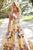 Sherri Hill - 52909 Floral Print Deep V-neck A-line Dress In Yellow and Print