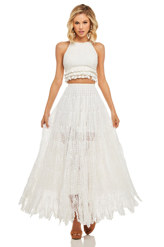 Sherri Hill - 52928 Crochet Long Ivory Dress In White