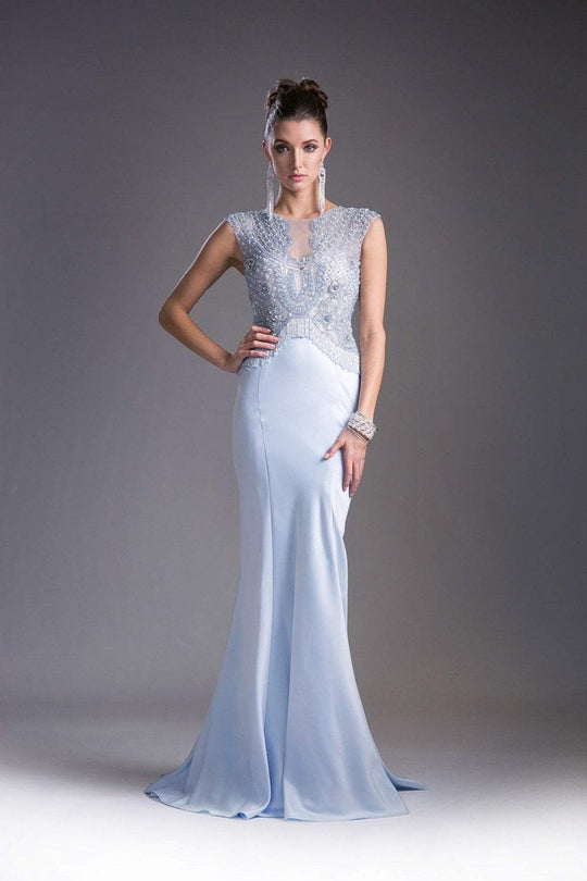 Cinderella Divine - 5297 Bead Embellished Bateau Mermaid Gown In Blue