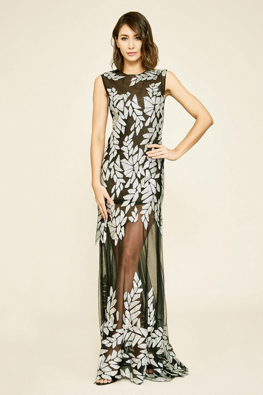 Tadashi Shoji - Haise Sequin Tulle Gown In Black and Silver