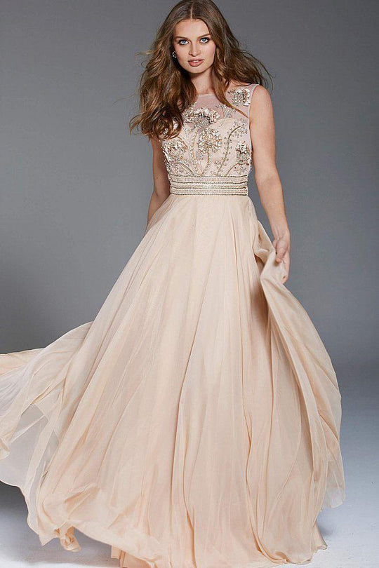 53036 Floral Applique Chiffon A-line Gown