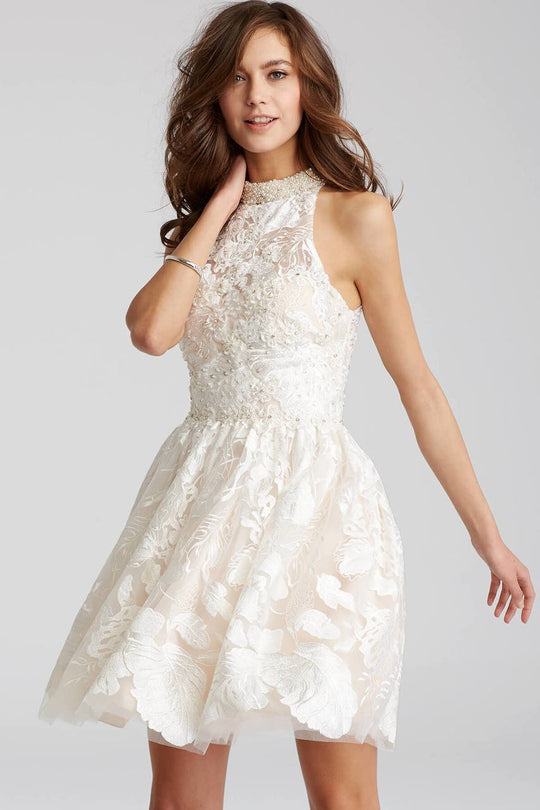 53048 Embellished Halter A-line Dress