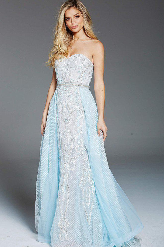 53078 Embellished Sweetheart Sheath Gown With Overskirt