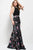 53081 Pearl Embellished Halter Floral Evening Dress