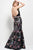 53081 Pearl Embellished Halter Floral Evening Dress
