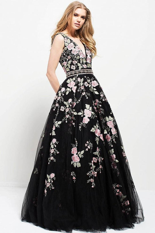 53096 Multicolored Floral Embroidered Ballgown