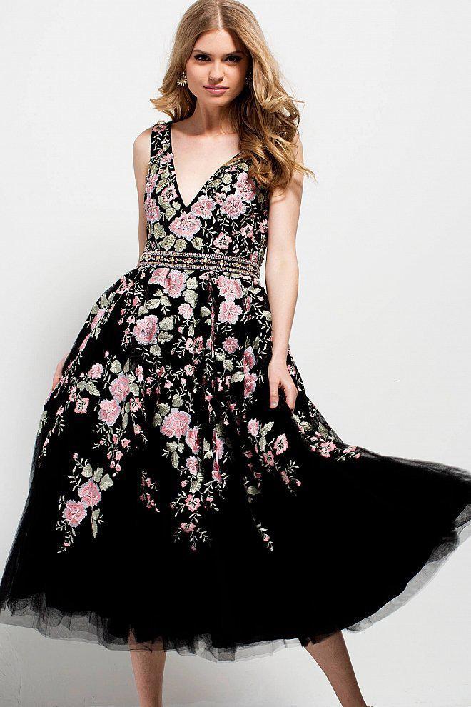 53097 Multi Floral Embroidered Cocktail Dress