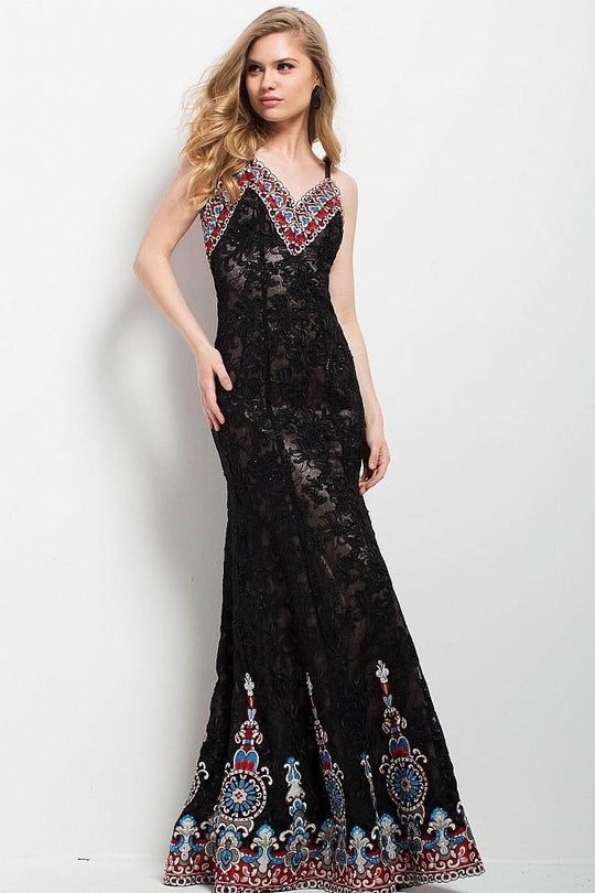 53104 Spaghetti Straps Multicolored Lace Dress