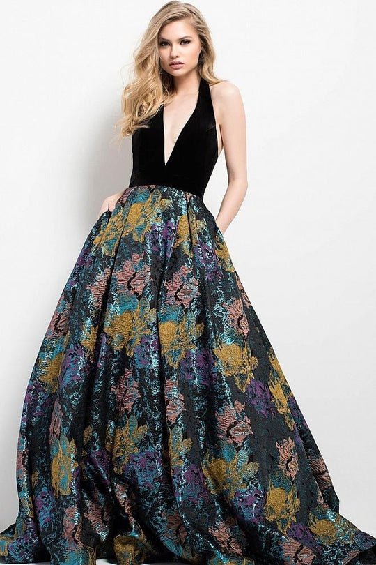 53200 Deep V-Neck Backless Ballgown