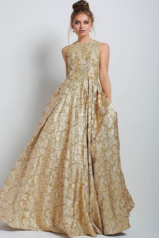 53213 Gold Embellished Sleeveless Evening Gown