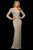 Sherri Hill - 53292 Embellished Long Sleeve Deep V-neck Sheath Dress In Neutral and Silver