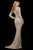 Sherri Hill - 53292 Embellished Long Sleeve Deep V-neck Sheath Dress In Neutral and Silver