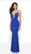 Intrigue by Blush - 533 Embellished Deep V-neck Satin Sheath Dress In Blue