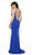 Intrigue by Blush - 533 Embellished Deep V-neck Satin Sheath Dress In Blue