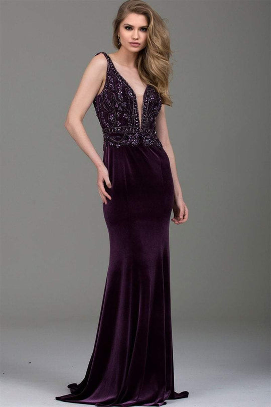 53399 Embellished Plunging V-neck Sheath Dress