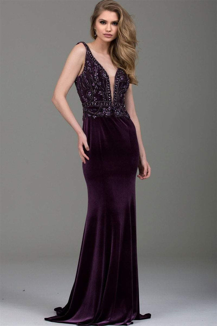 53399 Embellished Plunging V-neck Sheath Dress