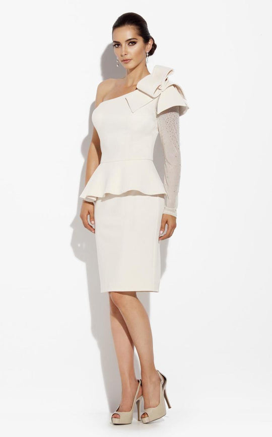 Jolene Collection - 14005 Asymmetrical Bow Accented Dress In White