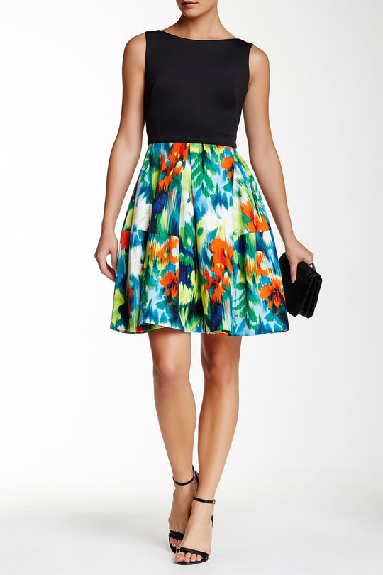Taylor - Floral Flare Dress 8323M in Blue and Multi-Color