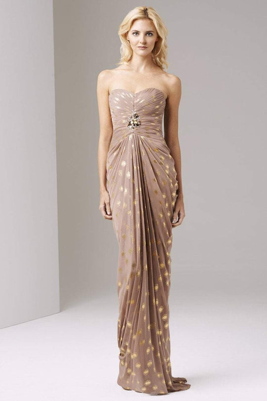 Adrianna Papell - 91869580 Bead Embellished Sweetheart Chiffon Dress in Brown