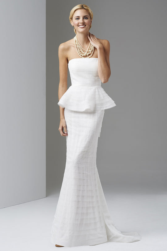 Adrianna Papell - Strapless Shutter Peplum Gown 91884790 in White