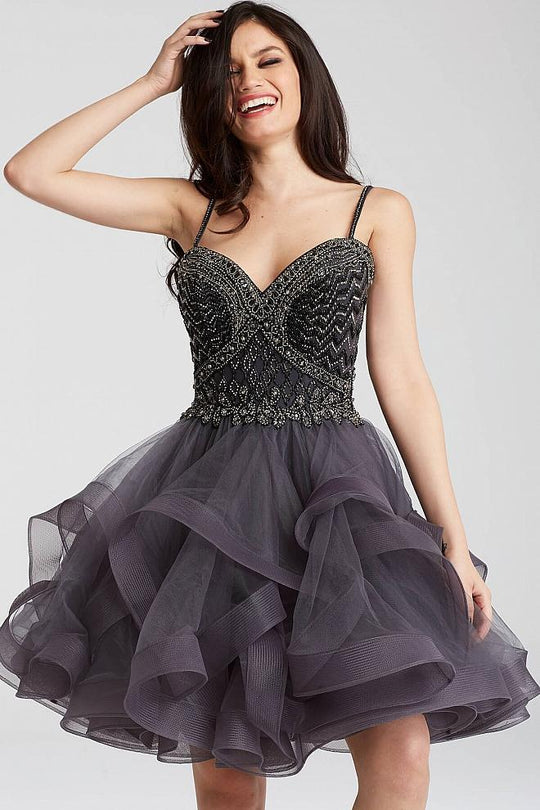 Embellished Sweetheart A-Line Dress 54414 In Gray