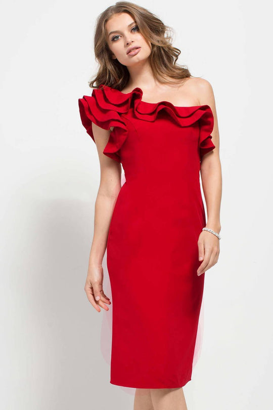 54424 Asymmetrical Ruffled Cocktail Dress
