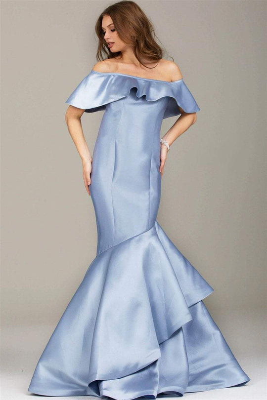 Jovani - Sleek Off Shoulder Mermaid Gown 54504 In Blue