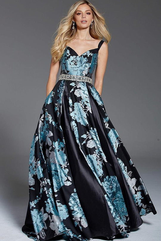 54520 Floral Sweetheart Pleated Evening Gown