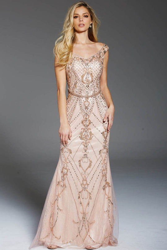 54540 Fully Embellished Off the Shoulder Evening Gown