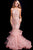 54646 Beaded Halter Layered Tulle Mermaid Dress