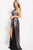 54666 Metallic Halter Ruched Bodice Prom Dress
