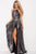 54666 Metallic Halter Ruched Bodice Prom Dress