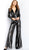 Jovani - 54671 Two Piece Silver Stripe Pantsuit In Black and Silver