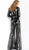 Jovani - 54671 Two Piece Silver Stripe Pantsuit In Black and Silver