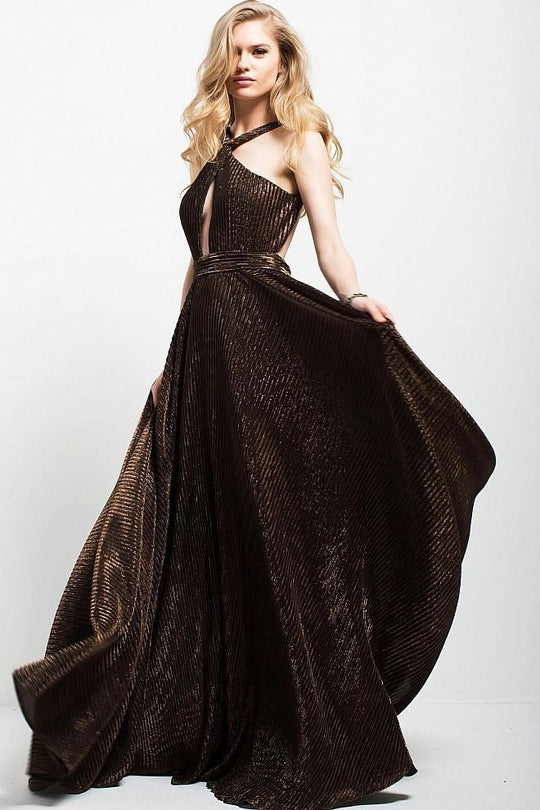 54684 Crisscross Halter Neck Evening Gown