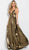 Jovani - 54799 Plunging V-Neck Backless Metallic Gown in Gold
