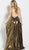 Jovani - 54799 Plunging V-Neck Backless Metallic Gown in Gold