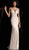 Jovani - 54802 Embellished Deep V-neck Trumpet Dress With Slit in Neutral
