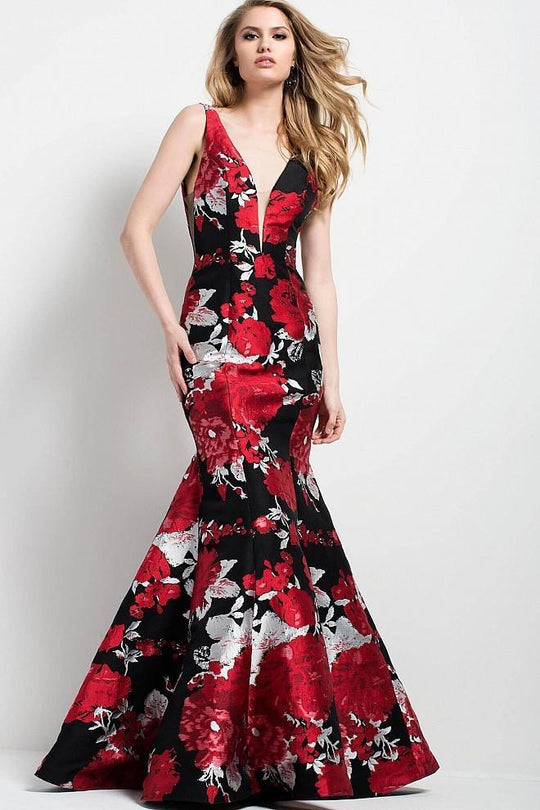 54809 Floral Print Mermaid Evening Gown